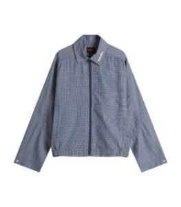 Navy Pleasures track jacket with small check pattern and relaxed fit