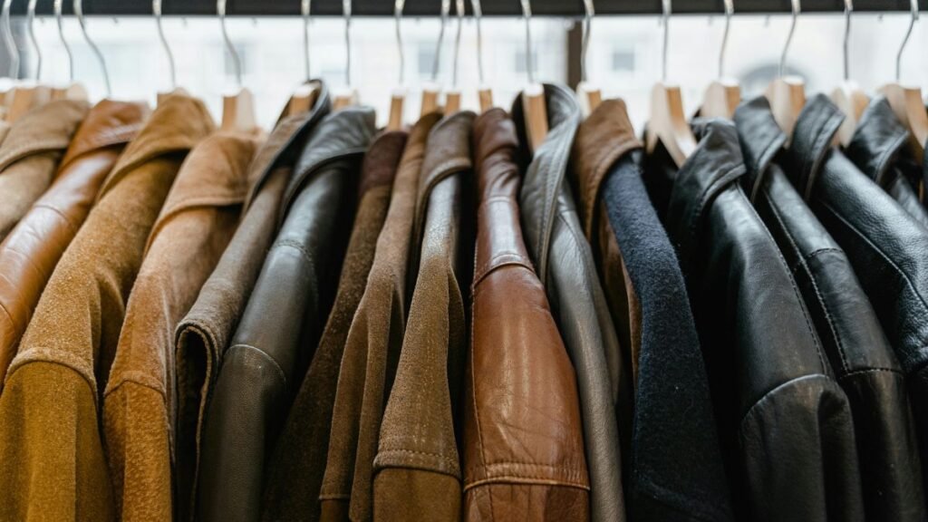 Row of vintage leather jackets