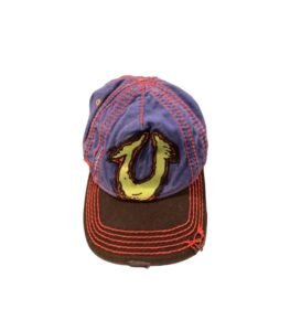 Vintage True Religion colorful cap with embroidered logo, bold colors and worn-in second hand finish