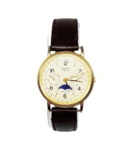 Vintage Citizen Elegance watch featuring a triple calendar and moon phase complication, combining classic design with refined details.