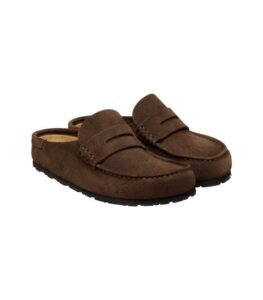 Birkenstock Naples wrapped suede shoes with cork footbed and minimalist comfort focused design