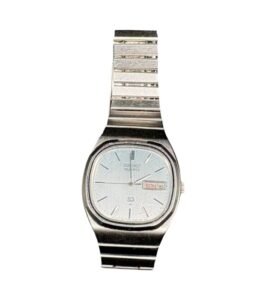 Vintage Seiko 5 automatic watch with a classic stainless steel case, styled as an everyday menswear timepiece.