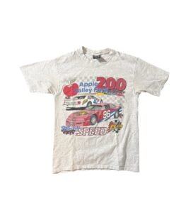 Vintage racing t shirt with bold graphic print and faded 90s style