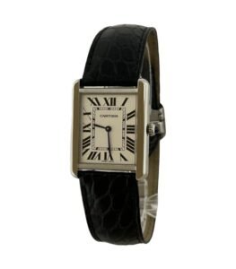 Vintage rectangular dress watch inspired by the Cartier Tank design, featuring a minimalist dial and leather strap.