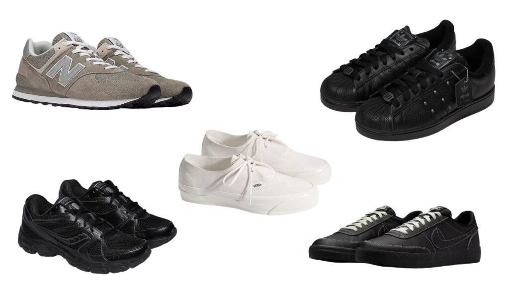 Variety of stylish sneakers displayed