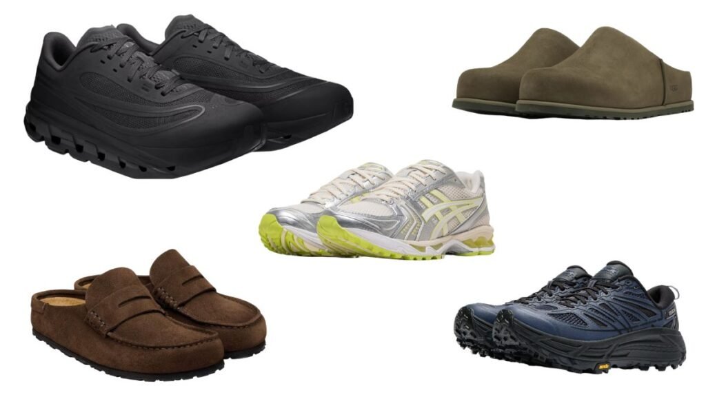 Various styles of footwear displayed.