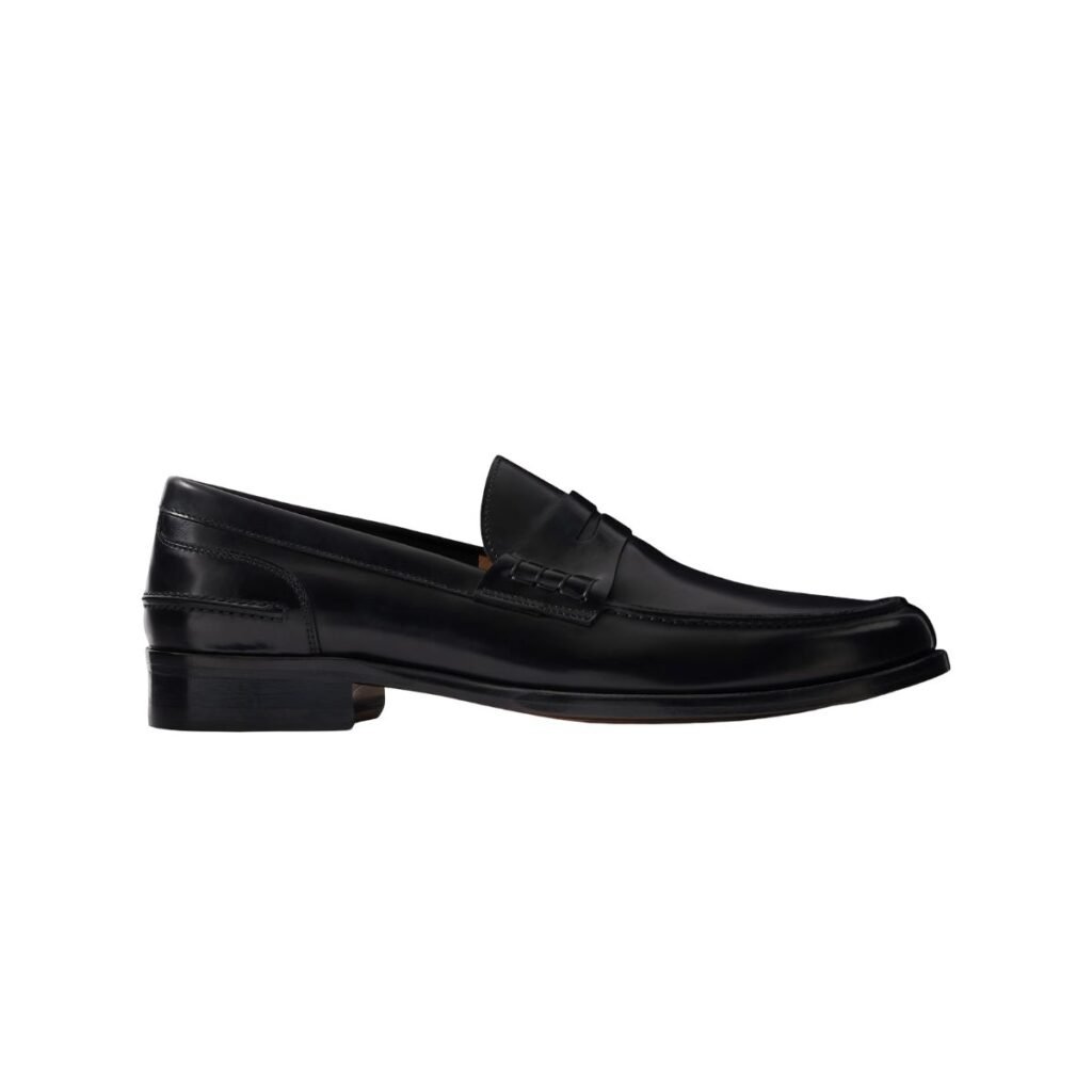 black leather penny loafers styled with trousers for smart everyday outfits