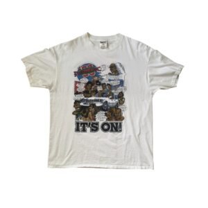 “Vintage band t-shirt with faded graphic and worn cotton texture”