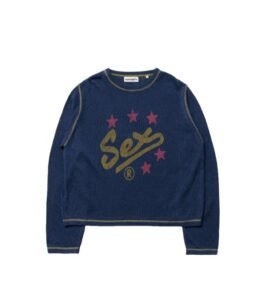 Carne Bollente Spell It Out blue graphic sweater with bold playful artwork