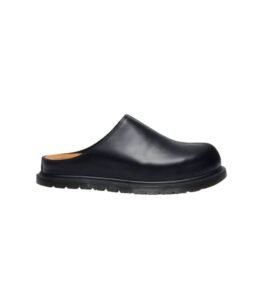 Dr Martens San black leather mules with chunky sole and slip on silhouette