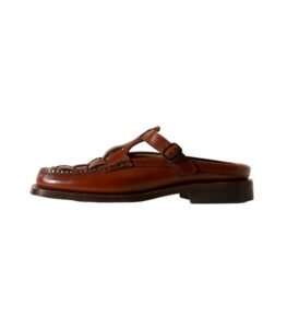Hereu Studio Bonell woven mule loafer in tan worn with relaxed trousers for daily wear