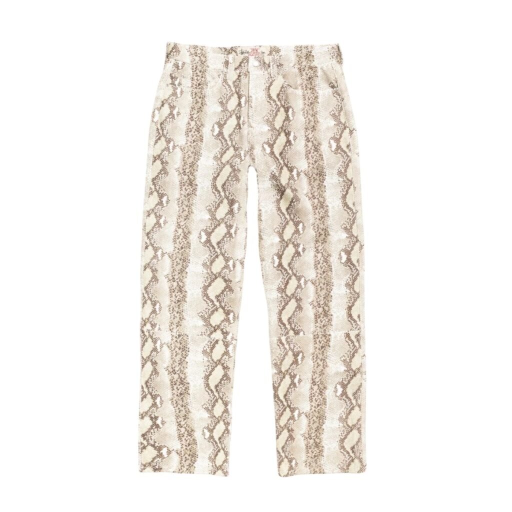 Stussy Spring 2026 snakeskin effect trousers streetwear outfit