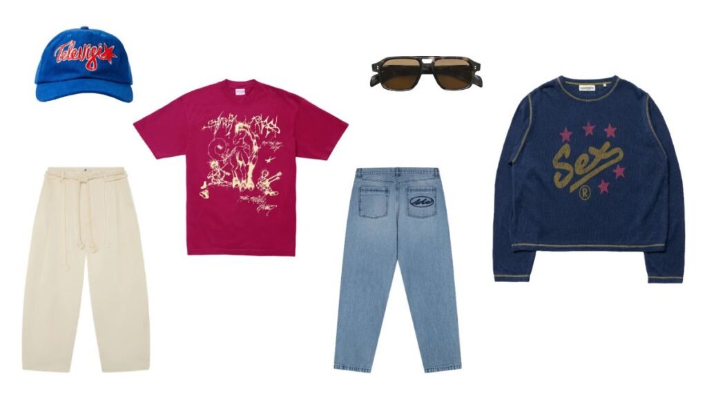 Casual clothing and accessories display