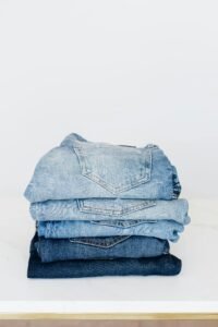 Stack of folded denim jeans