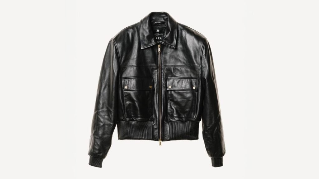 Black leather jacket with pockets